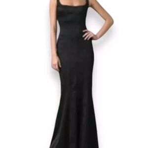 David Meister Elegant Black Evening‎ Satin Dress Sz. 8